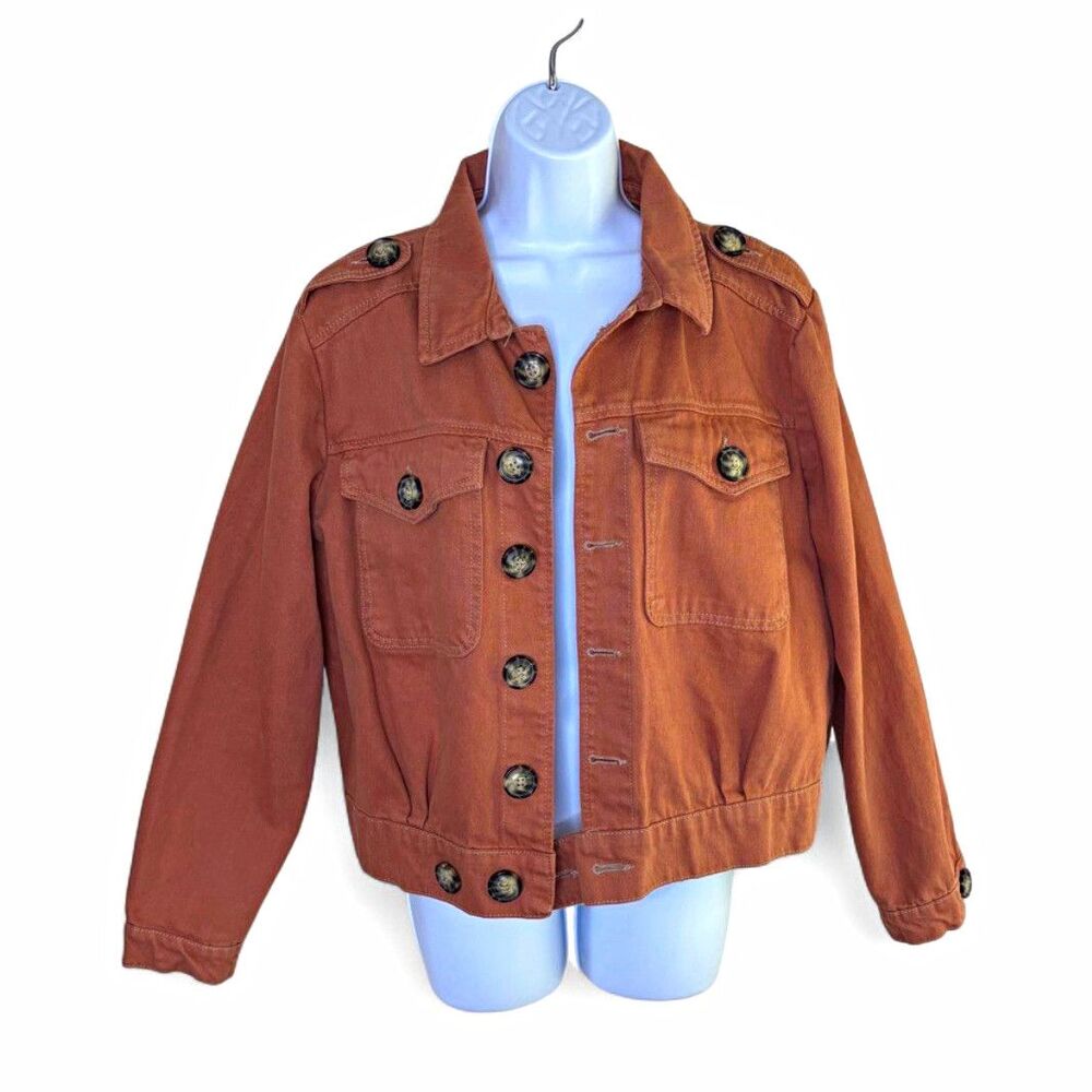 Free People Slouchy Eisenhower Denim Trucker Jacket Terracotta Orange Size Med